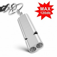 Fluier Dual Foarte Puternic pentru Arbitrii si Diverse Activitati in Aer Liber, din Aluminiu cu Inel pentru Chei, General Store, Argintiu