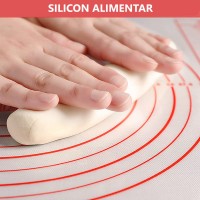 Covoras antiderapant pentru aluat din silicon, rezistent la temperaturi ridicate, 40x60 cm, Alb/Rosu