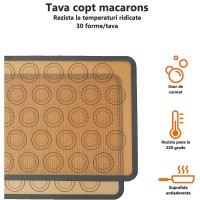 Tava copt Macarons, 24 de forme rotunde, forma pentru prajituri/fursecuri, rezistenta la temperaturi de pana la 250 grade C, 42 x 30 cm