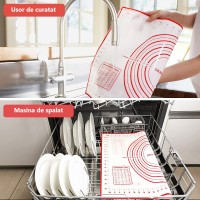 Covoras antiderapant pentru aluat din silicon, rezistent la temperaturi ridicate, 40x60 cm, Alb/Rosu